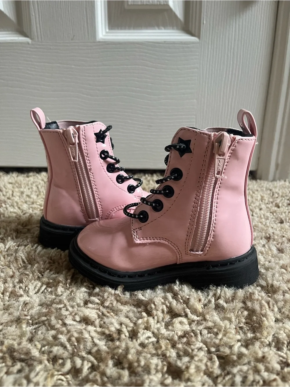jumping beans Pink Glossy Lace-Up Kids Combat Boots